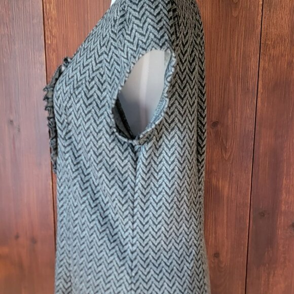 Retro Indie Twee Women L Black Gray Chevron Mini Dress Ruffle Bib Panel 2000s - Picture 4 of 14
